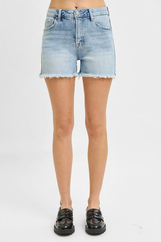 Light Wash High Rise Fray Hem Shorts