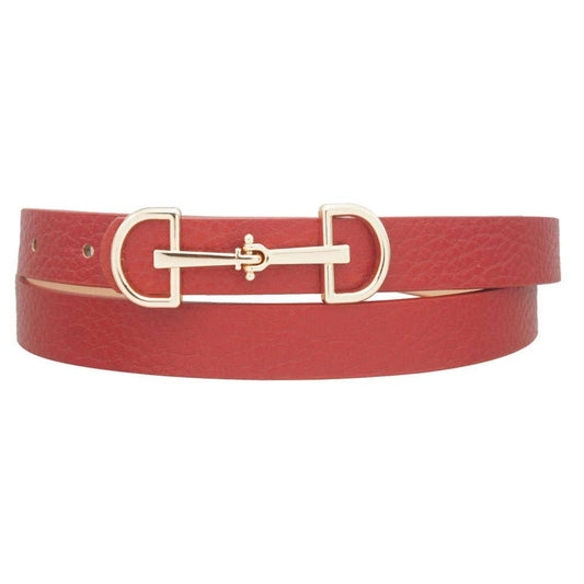 LUX D RING HORSE BIT BUCKLE SKINNY BELT: Burgundy