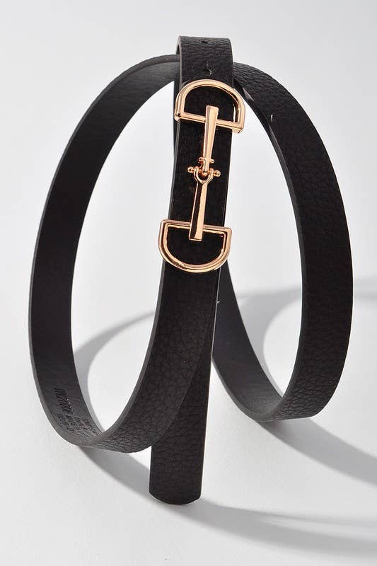 LUX D RING HORSE BIT BUCKLE SKINNY BELT: Black