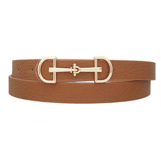 LUX D RING HORSE BIT BUCKLE SKINNY BELT: COGNAC